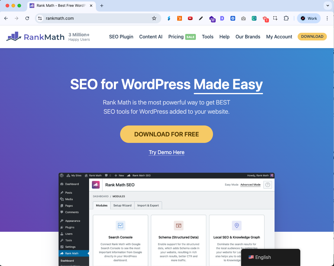 Rankmath.com Homepage - WP Copilot