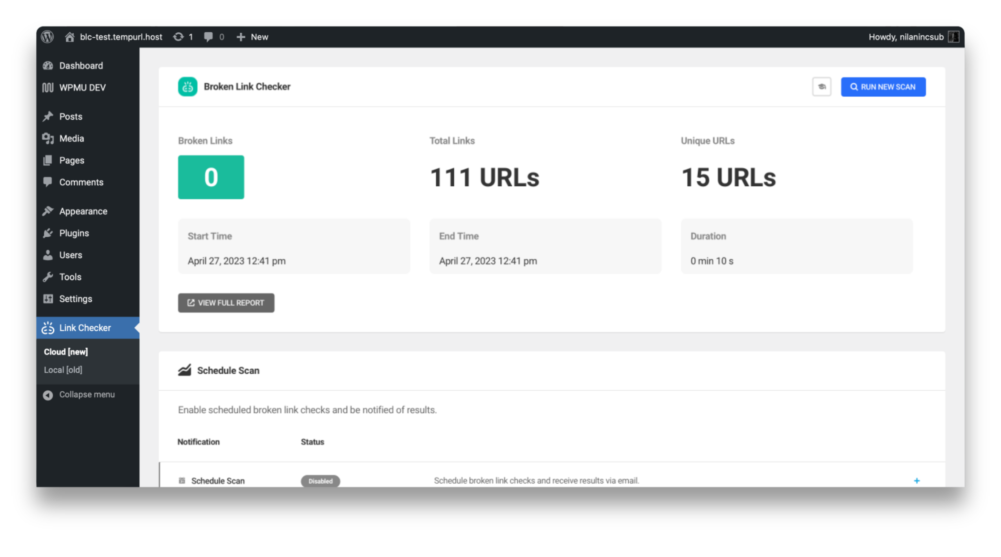 Broken Link Checker plugin view in Wordpress - WP Copilot