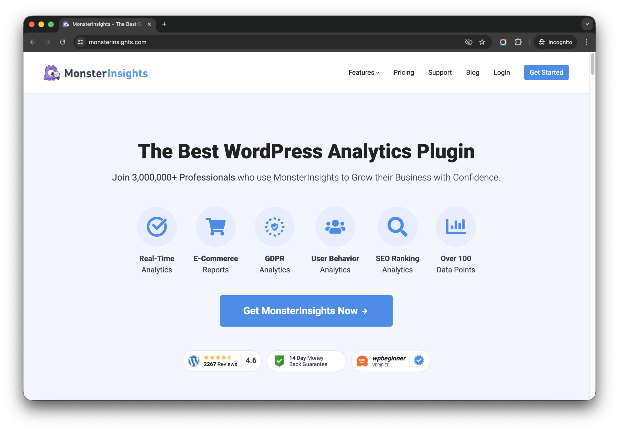 Monsterinsights.com Homepage - WP Copilot