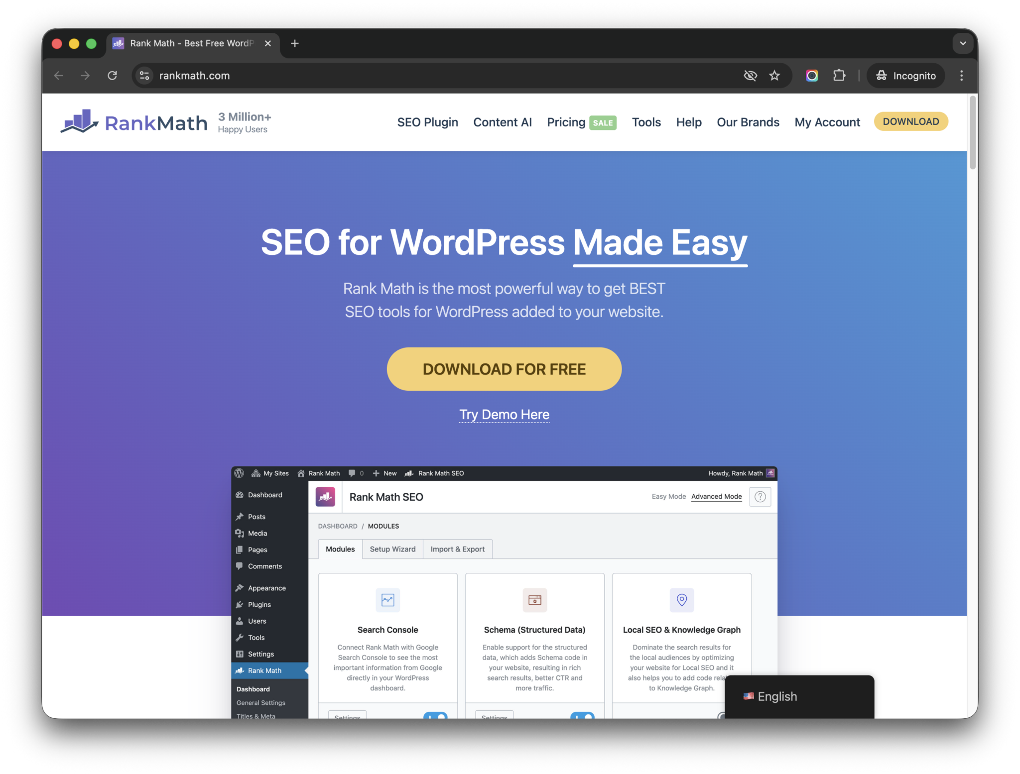 Rankmath.com Homepage - WP Copilot